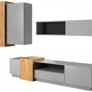 Модульная стенка в салон серого цвета с деревянными вставками 3D mini