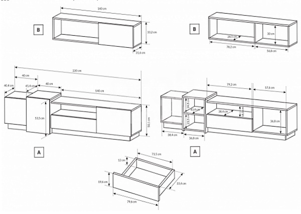 Схема чертеж ТВ тумбы и полки от мизнона салон 3D