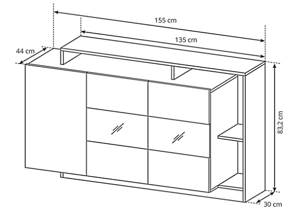 Чертеж комода в спальню или салон с размерами Alva