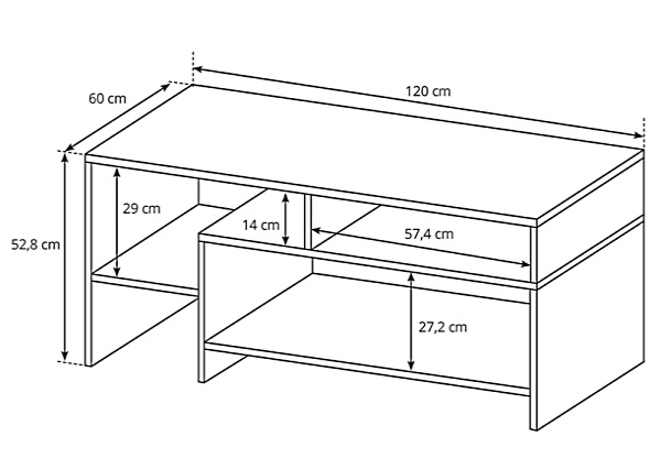 Чертеж журнального столика с размерами полок Alva