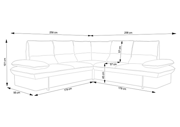 Чертеж углового дивана с размерами MORRIS