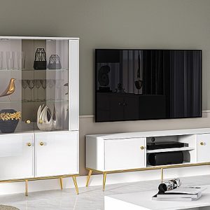 Элегантная белая с золотом стенка под телевизор GOLDIN 12